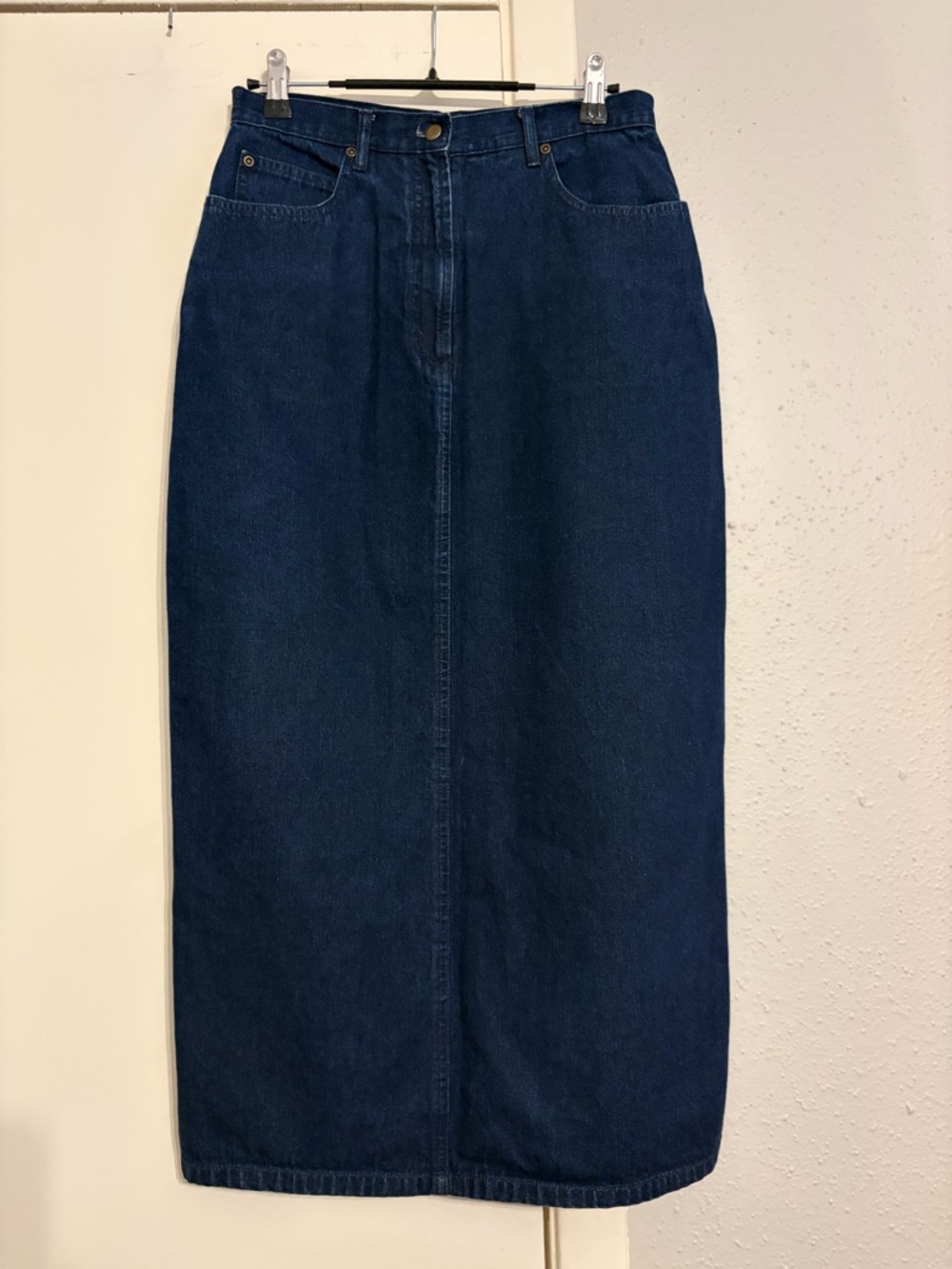 Petite Sophisticate Dark Blue Denim Midi Skirt